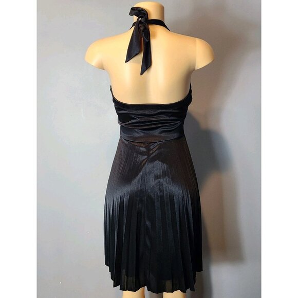 Vtg Y2K Speechless Halter Pleated Dress Size Small Black Babydoll Satin Gatsby - Picture 6 of 12